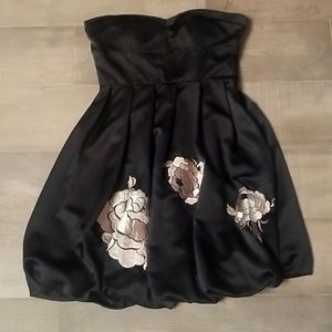 Black silk puff dress